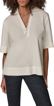 Donna Karan New York Embroidered Poplin Short Sleeve Top