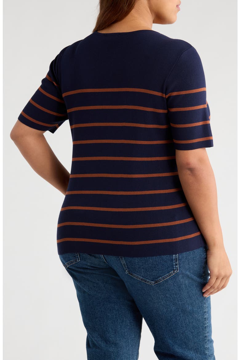 Stripe Short Sleeve Sweater, Alternate, color, NAVY TAWNY