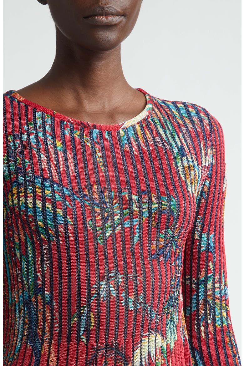 Metallic Rib Sweater, Alternate, color, PRINT ON RED BASE