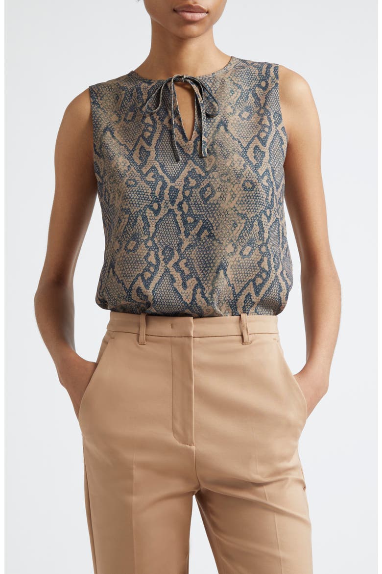 Snakeskin Print Tie Neck Sleeveless Top, Main, color, MULTI