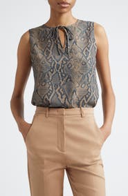 Emporio Armani Snakeskin Print Tie Neck Sleeveless Top