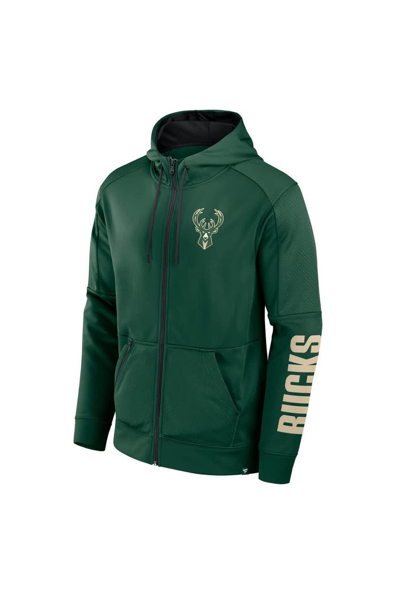 Men's Fanatics  Hunter Green Milwaukee Bucks Baller Defender Performance Full-Zip Hoodie, Alternate, color, Hunter Green