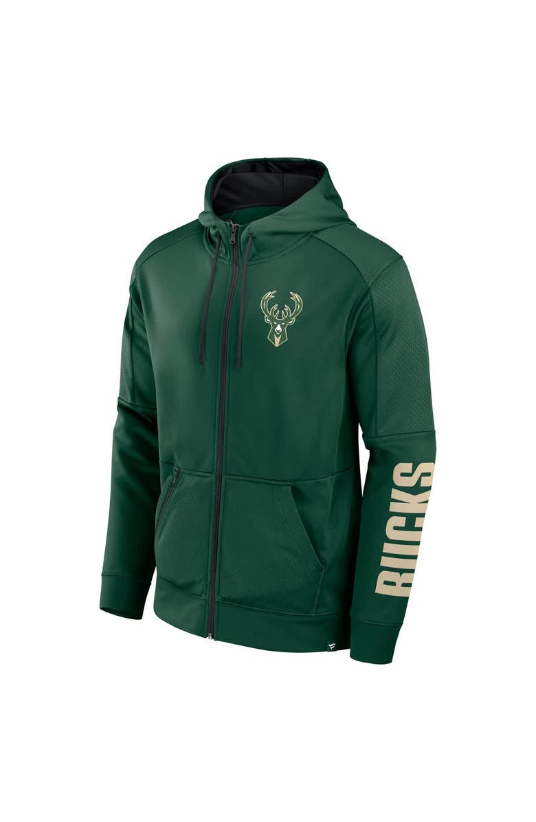 FANATICS Men's Fanatics  Hunter Green Milwaukee Bucks Baller Defender Performance Full-Zip Hoodie, Alternate, color, Hunter Green