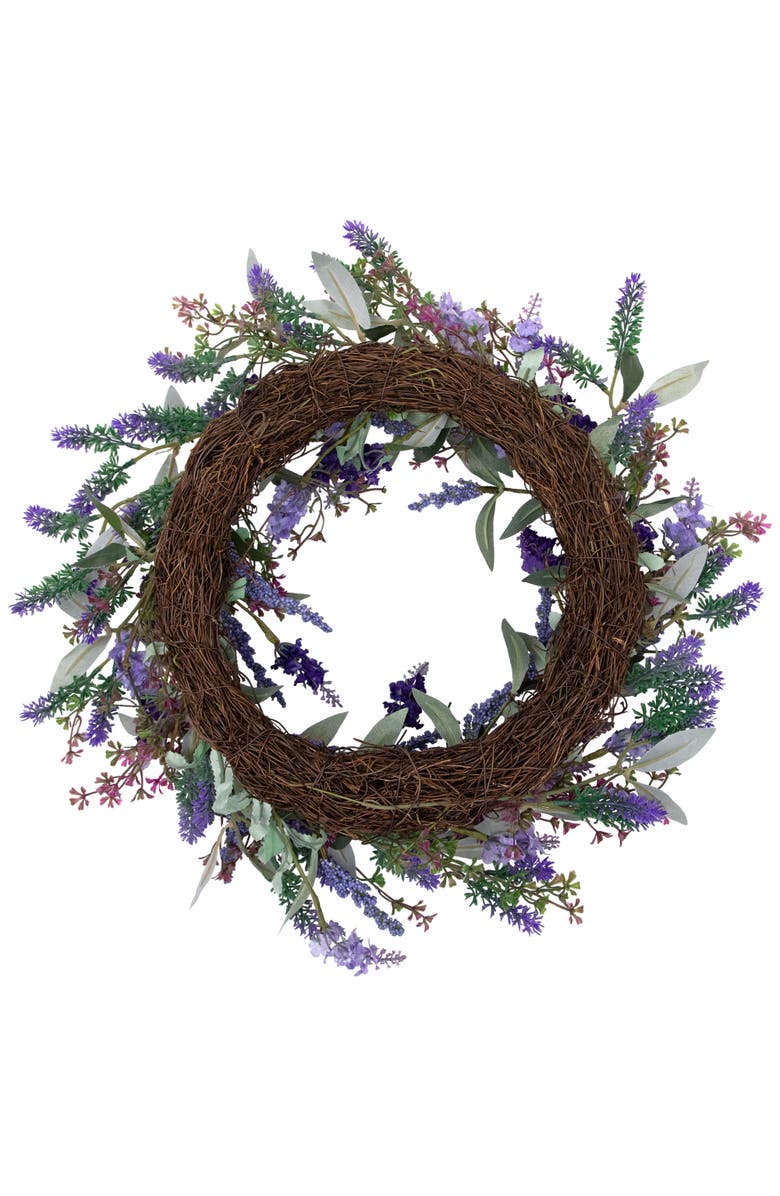 Northlight Lavender Artificial Spring Floral Wreath, Purple and Green - 18-Inch, Alternate, color, Purple