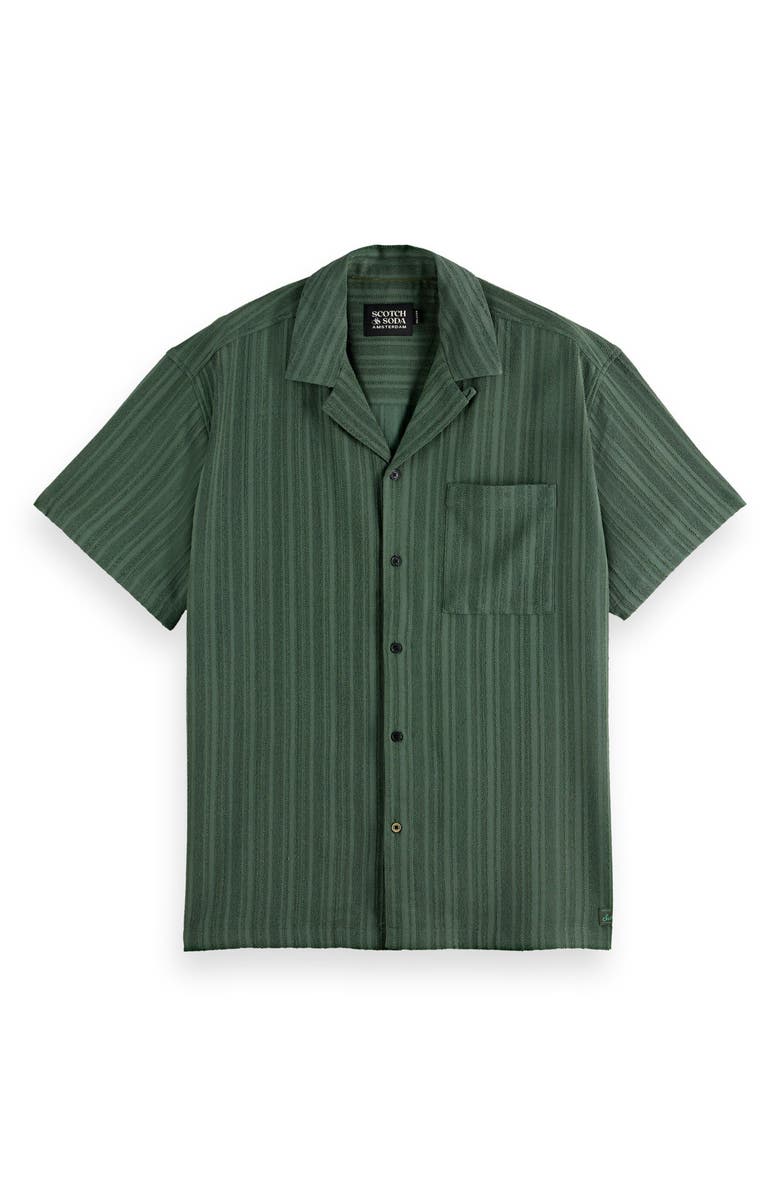 Scotch & Soda Tonal Stripe Camp Shirt, Alternate, color, Thyme