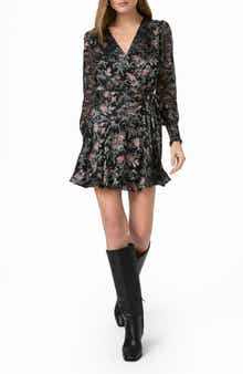 PAIGE Audriana Floral Print Long Sleeve Faux Wrap Dress