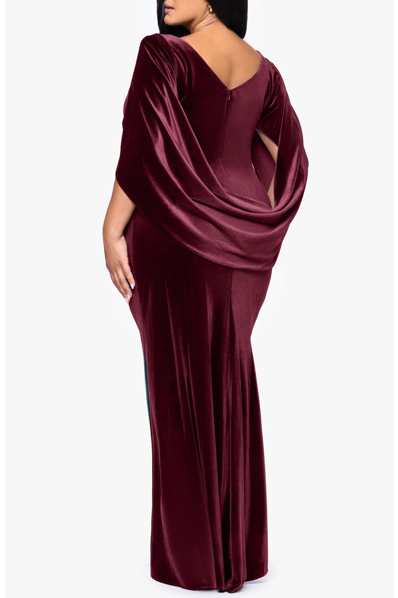 Drape Back Velvet Gown, Alternate, color, BURGUNDY