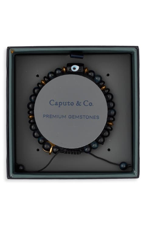 Men's Murano Evil Eye Tiger Eye Bead Bracelet