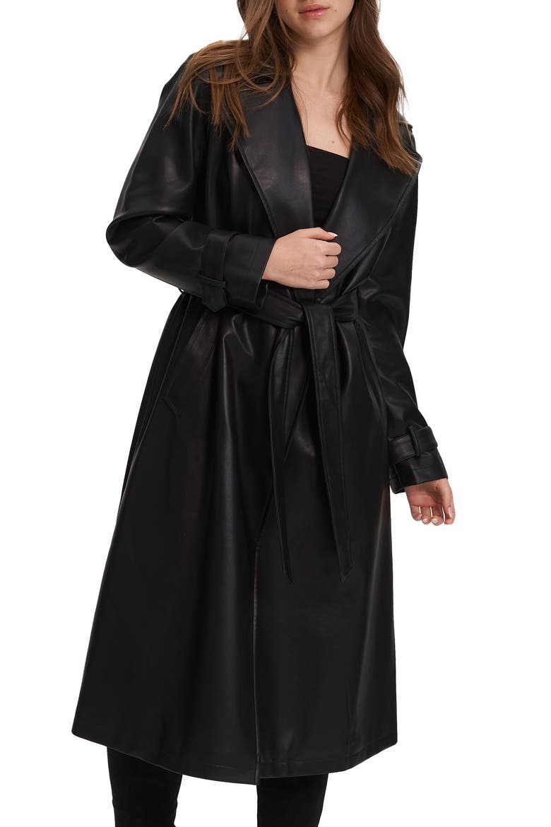 Alizeh Faux Leather Trench Coat, Main, color, BLACK