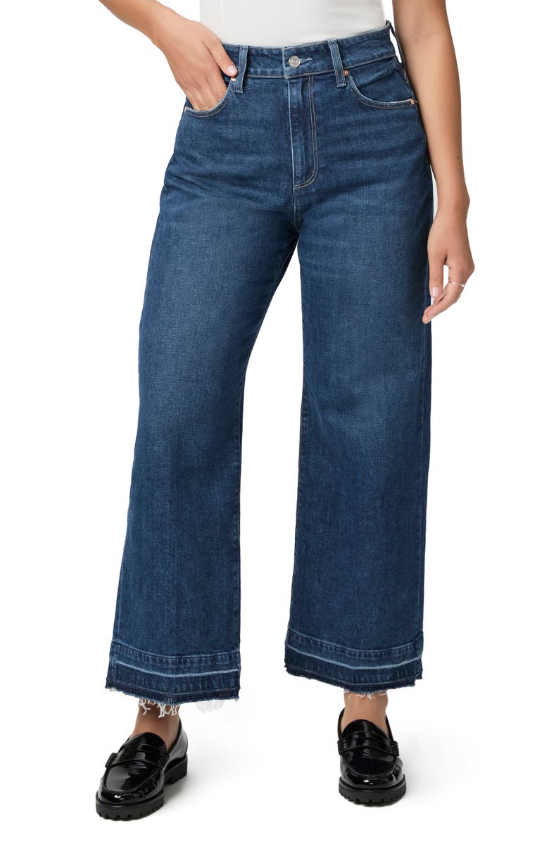 PAIGE Flaunt Spotlight Curvy Release Hem High Waist Ankle Wide Leg Jeans, Main, color, Alana Undone Distressed Hem