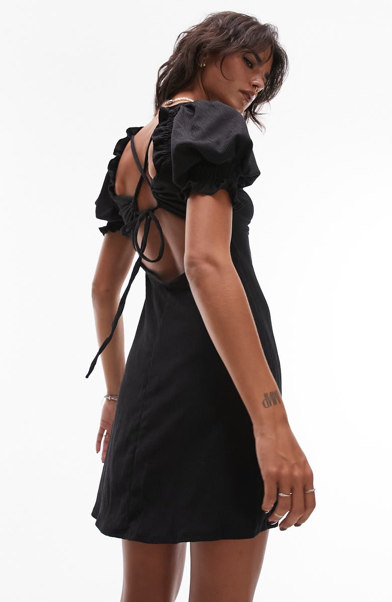 Topshop Open Back Puff Sleeve Minidress, Alternate, color,