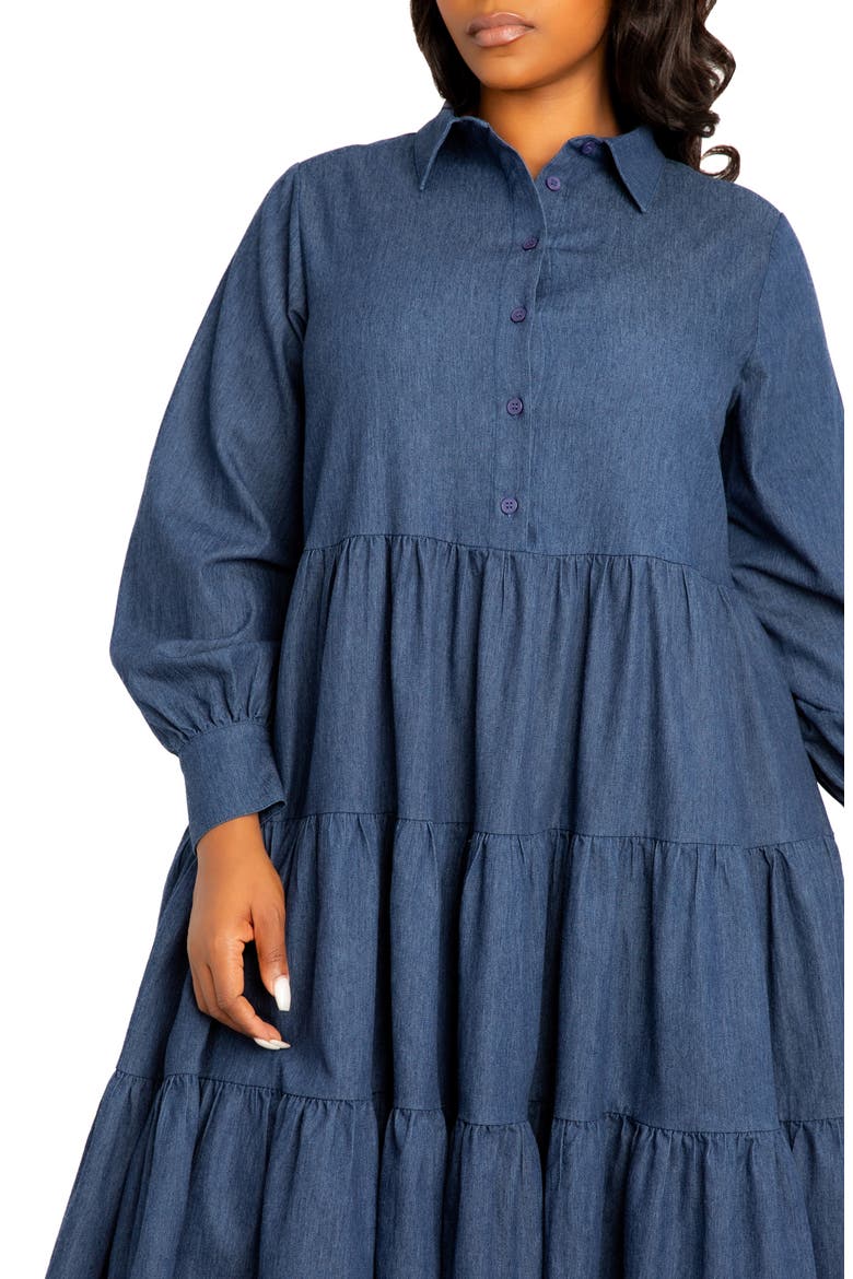 Tiered Long Sleeve Denim Dress, Alternate, color, DENIM BLUE