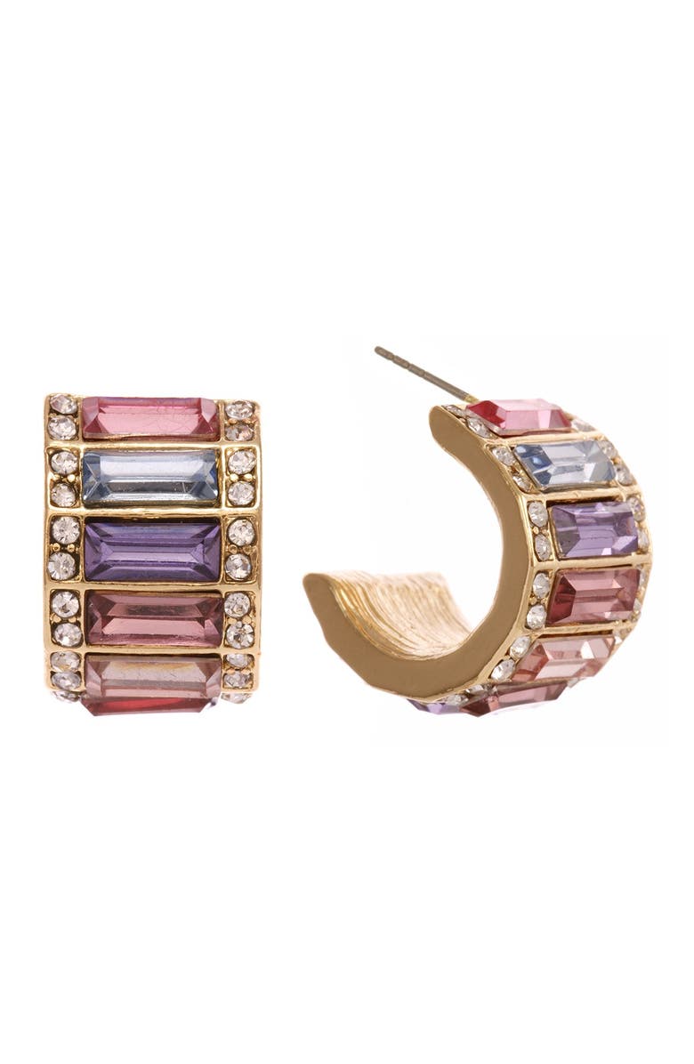 Christian Siriano Multi Colored Baguette Stones Huggie Hoop Earrings, Main, color, 