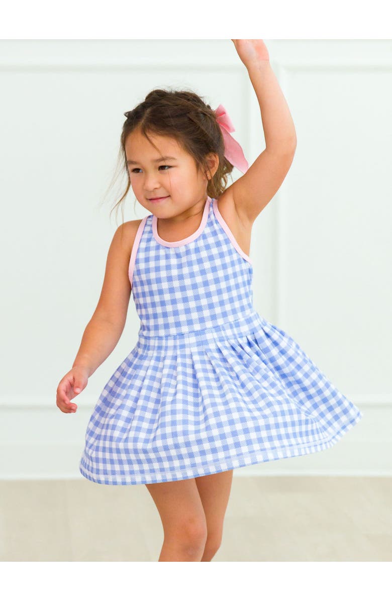 RuffleButts Girls UPF50+ Active Dress & Bike Short Set, Alternate, color, Periwinkle Blue Gingham