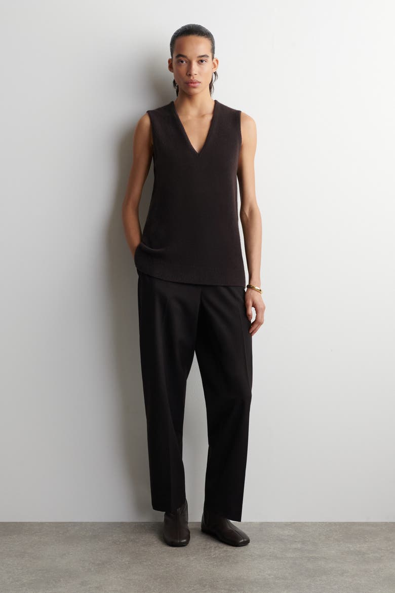 Wool V-Neck Tunic Vest, Alternate, color, BROWN