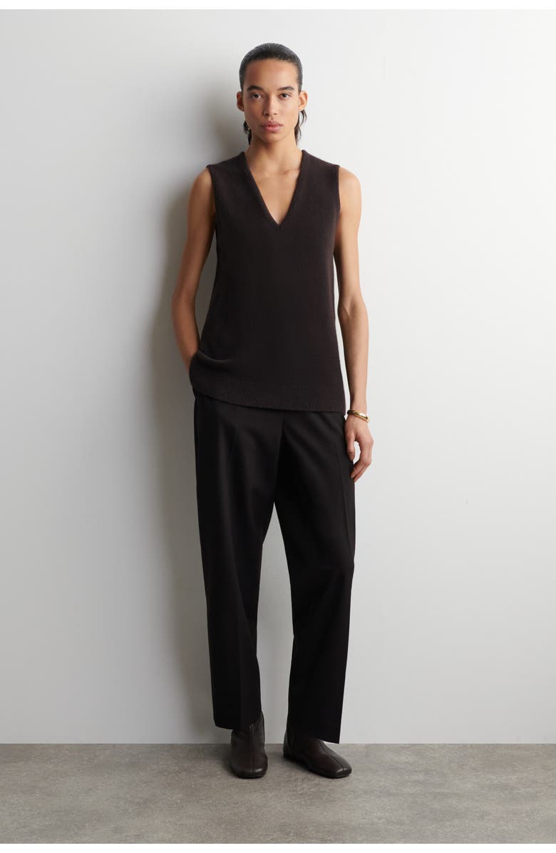 COS Wool V-Neck Tunic Vest, Alternate, color, Brown