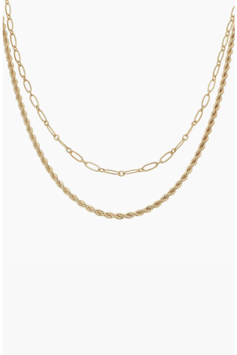14k Gold Plated Chain and Rope Layered Necklace Gift Idea, Main, color, Gold