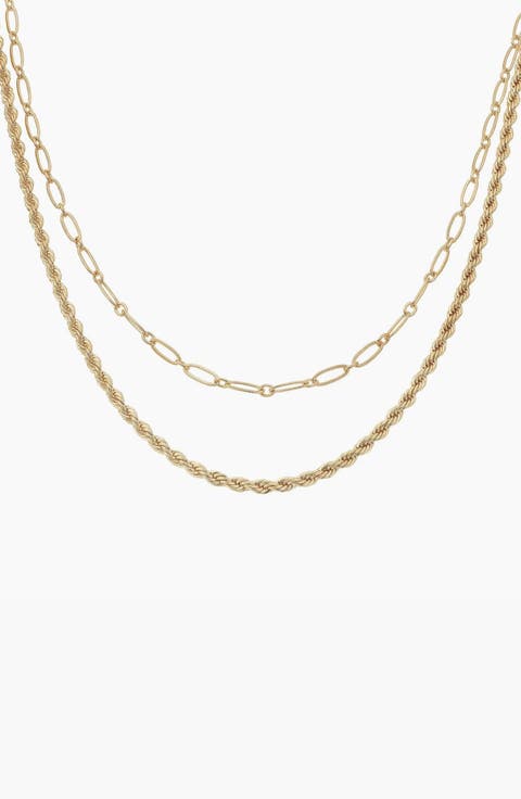 14k Gold Plated Chain and Rope Layered Necklace Gift Idea