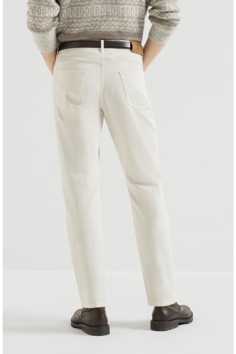 Garment-dyed comfort denim five-pocket trousers, Alternate, color, White