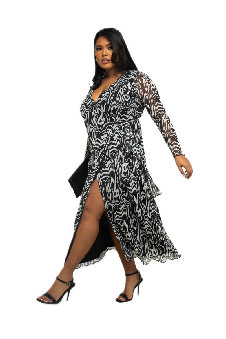 Monochrome Print Midaxi Dress With Slit, Alternate, color, Black