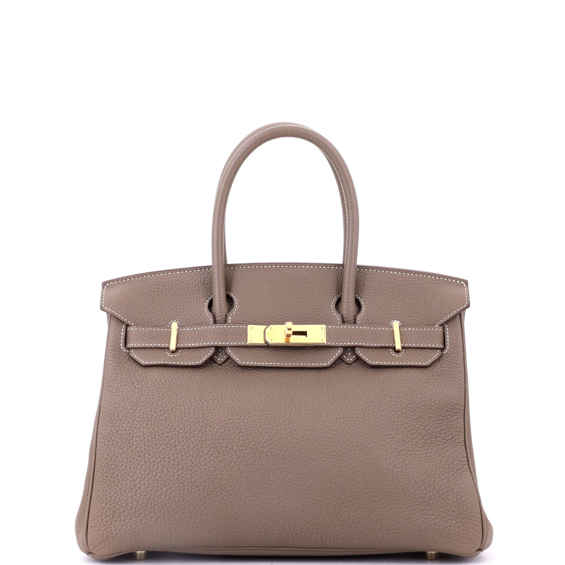 Pre-Owned Hermes Birkin Handbag Grey Togo with Gold Hardware 30, Main, color, 