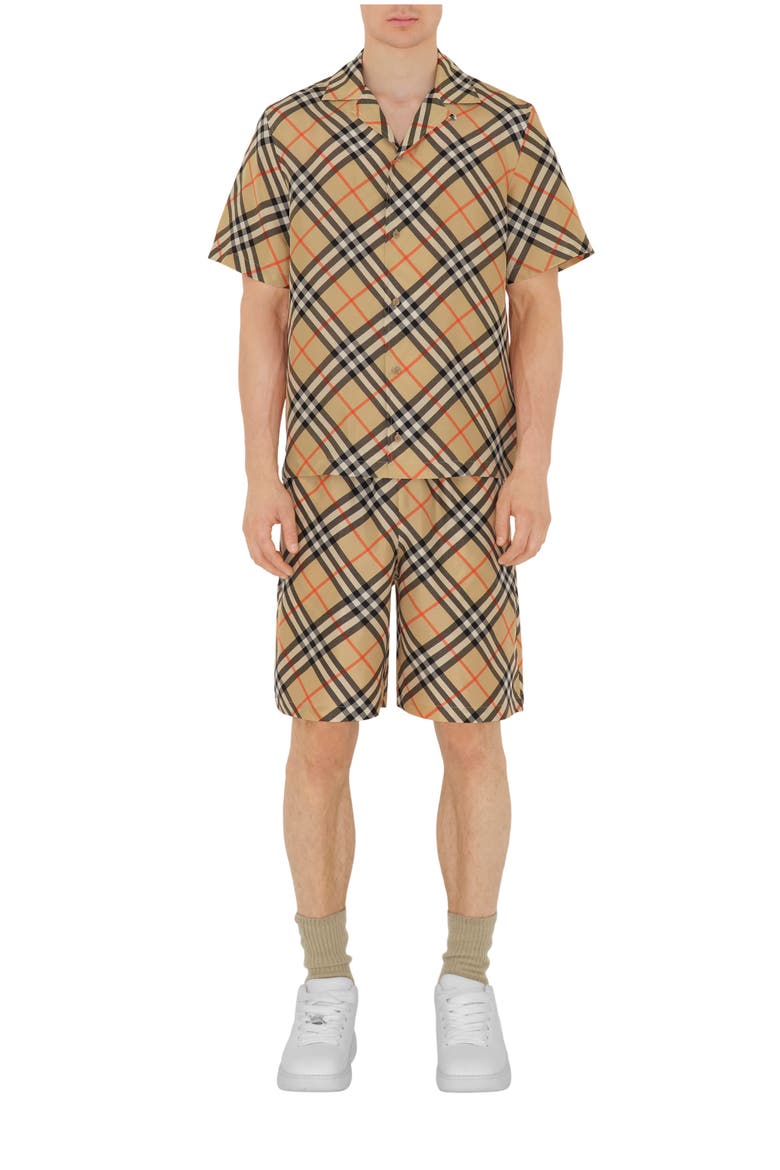 Oversized Check Silk Shirt, Main, color, Sand beige