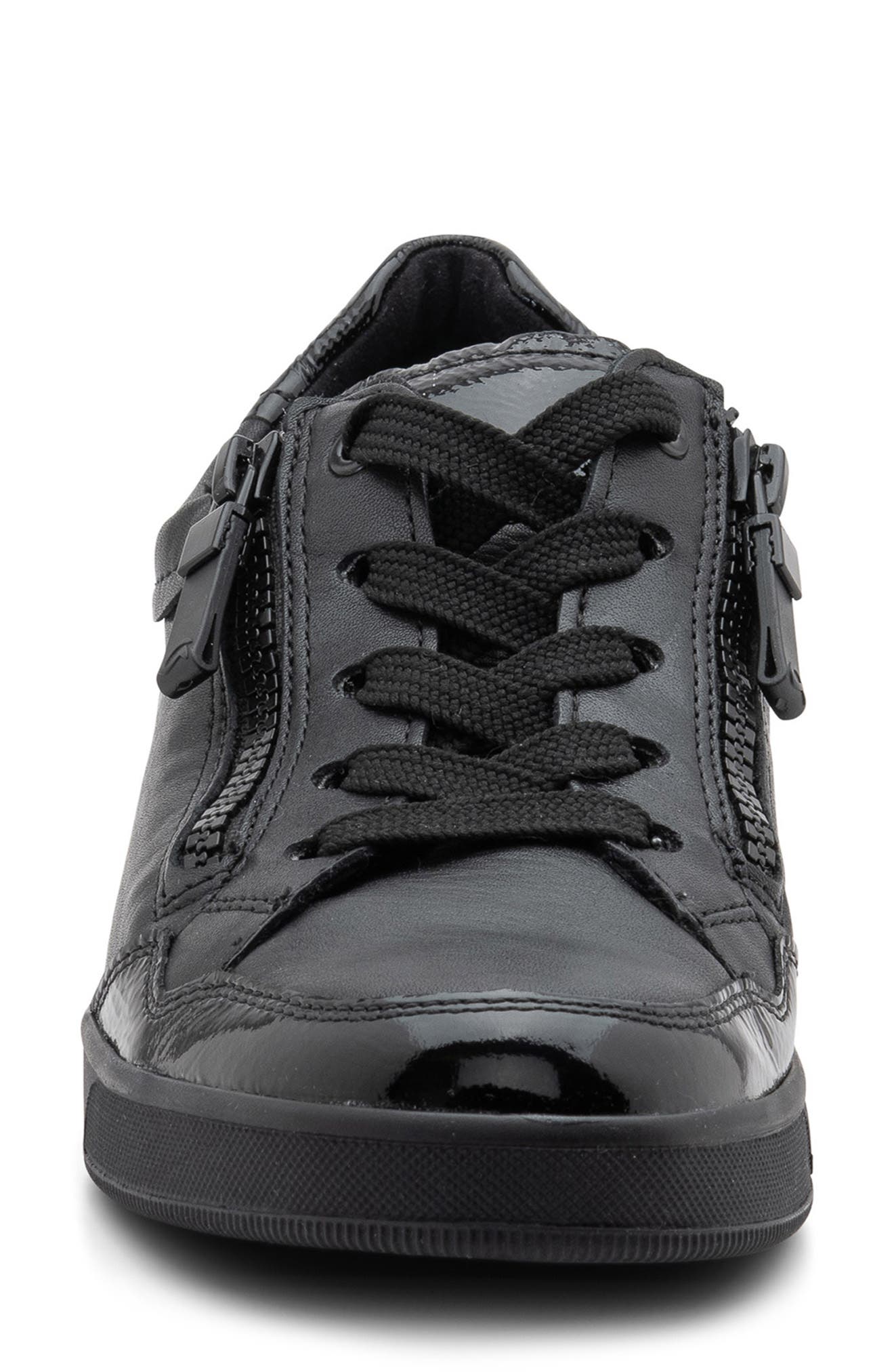 ara Rei Low II Zip Sneaker, Alternate, color, Black Leather