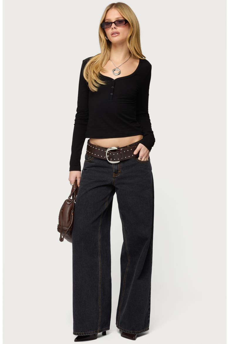 Leah V-Neck Crop Henley Top, Alternate, color, BLACK