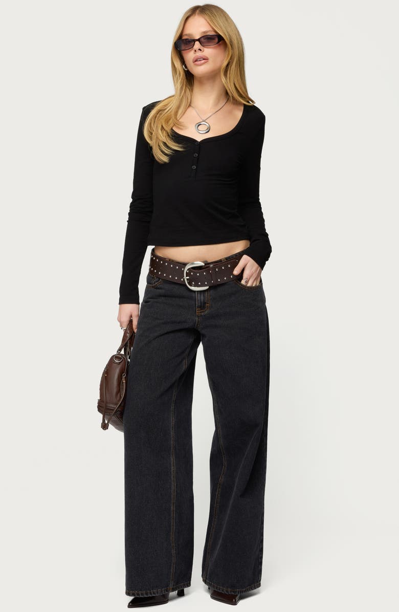 EDIKTED Leah V-Neck Crop Henley Top, Alternate, color, 