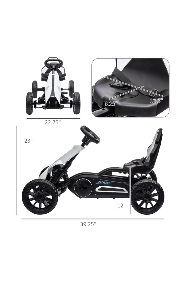 Aosom Kids Pedal Go Kart with Adjustable Seat Swing Axle Handbrake EVA Wheels, Alternate, color, White
