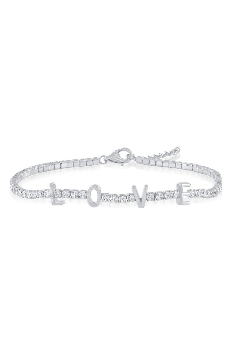 SIMONA Love Cubic Zirconia Tennis Bracelet, Main, color, Silver