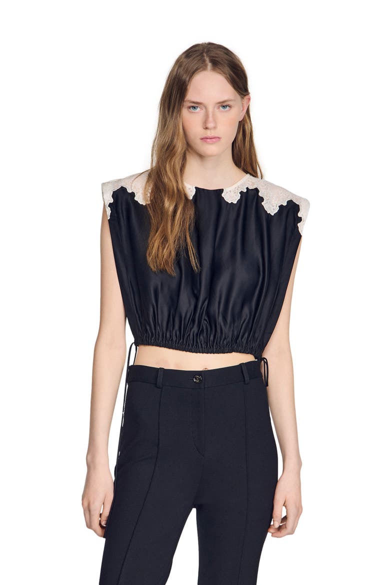Contrast lace crop top, Alternate, color, Black / ecru