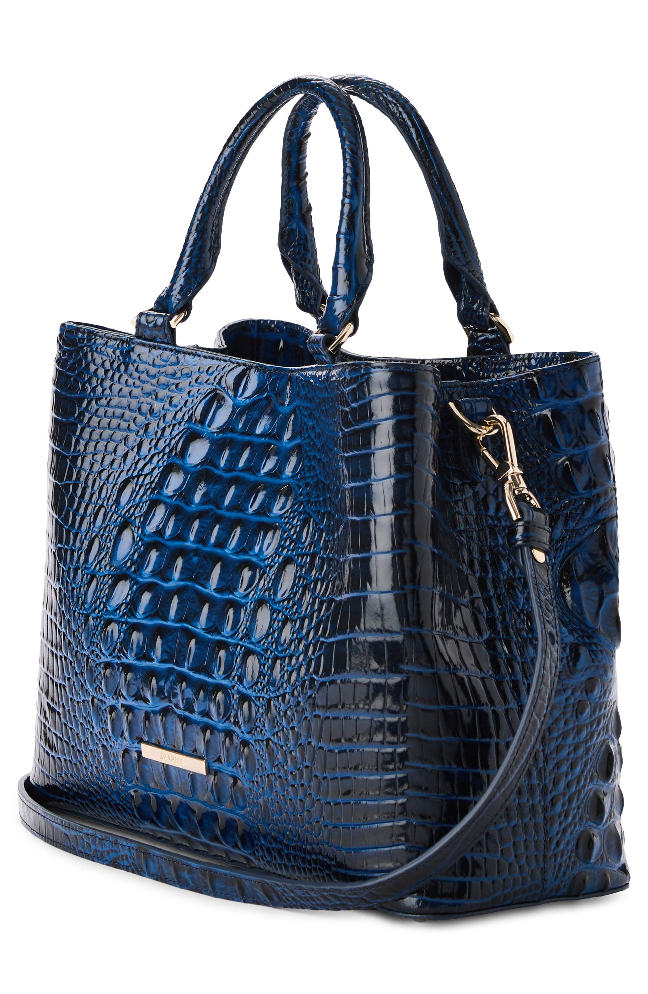 Small Denise Croc Embossed Leather Satchel, Alternate, color, ANCHOR