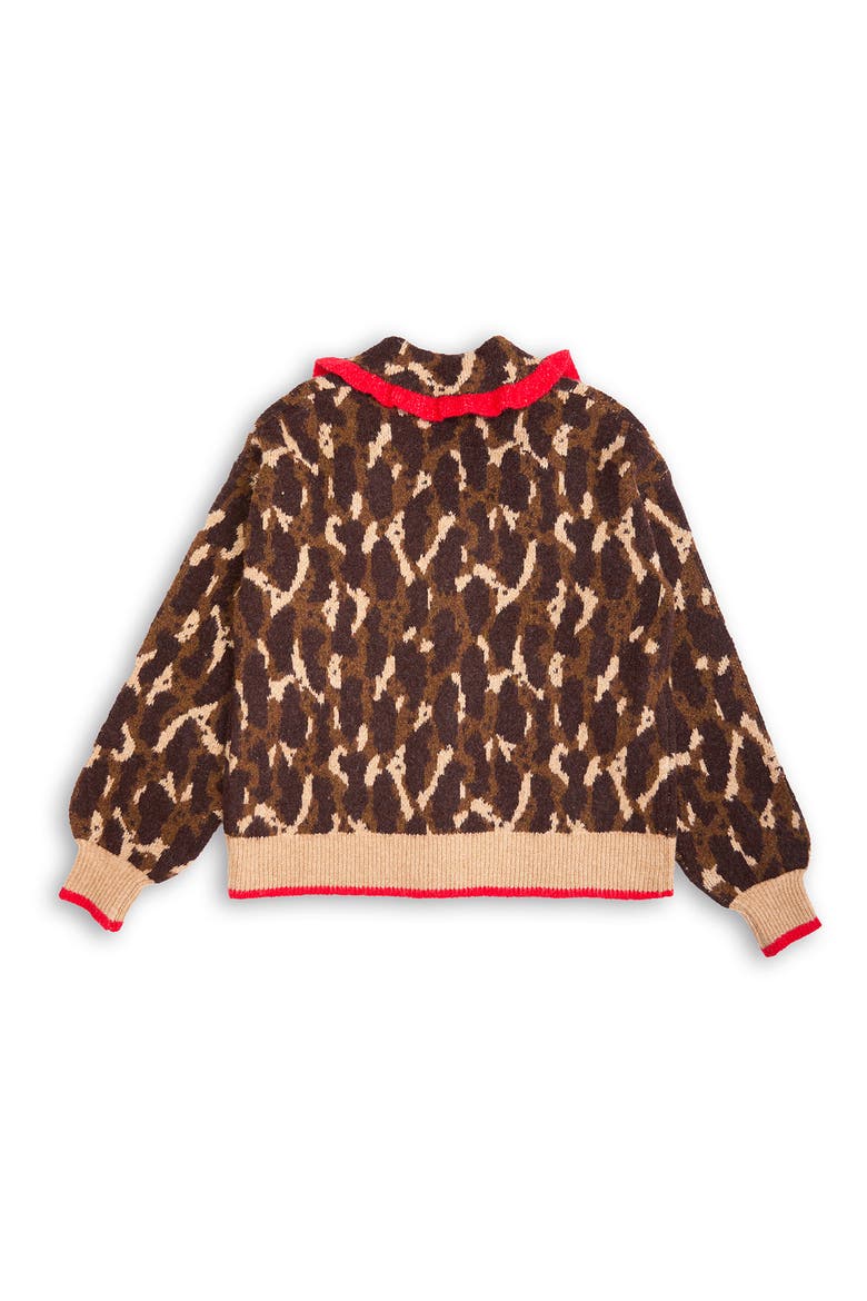 Ruffle Collar Leopard Cardigan, Alternate, color, BROWN