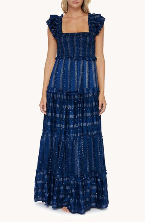 Victoria Metallic Tiered Cover-Up Maxi Dress