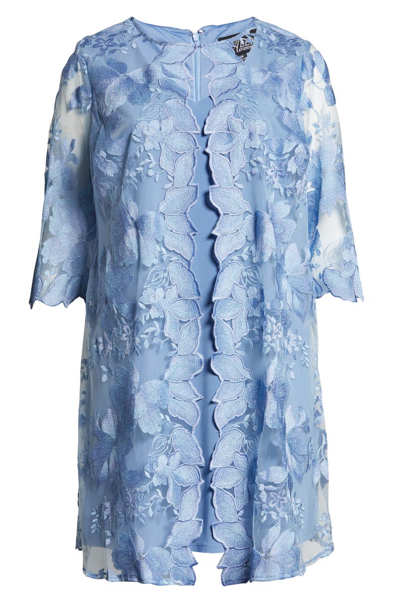 Alex Evenings Embroidered Lace Mock Jacket Cocktail Dress, Alternate, color, Hydrangea