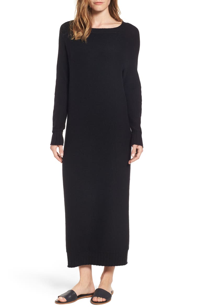 V-Back Sweater Dress, Main, color, BLACK