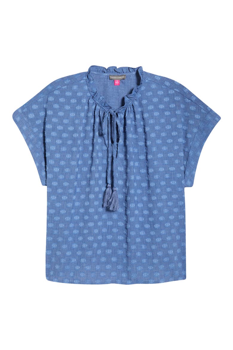 Textured Tie Neck Top, Alternate, color, CLASSIC INDIGO