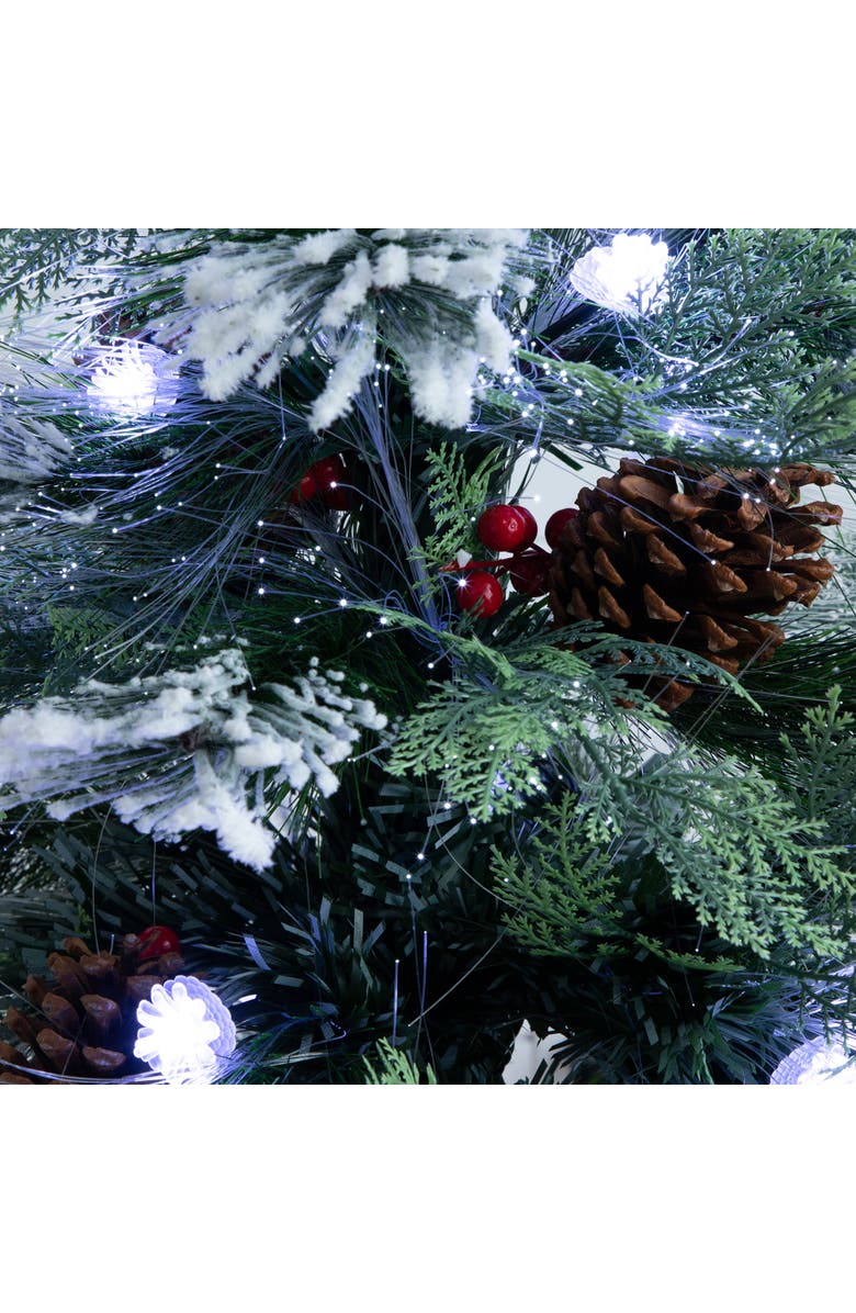NEARLY NATURAL 5-ft Flocked Pre-Lit Fiber Optic Artificial Pinecone and Berries Christmas Tree with 48 White LED Lights, Alternate, color, Green