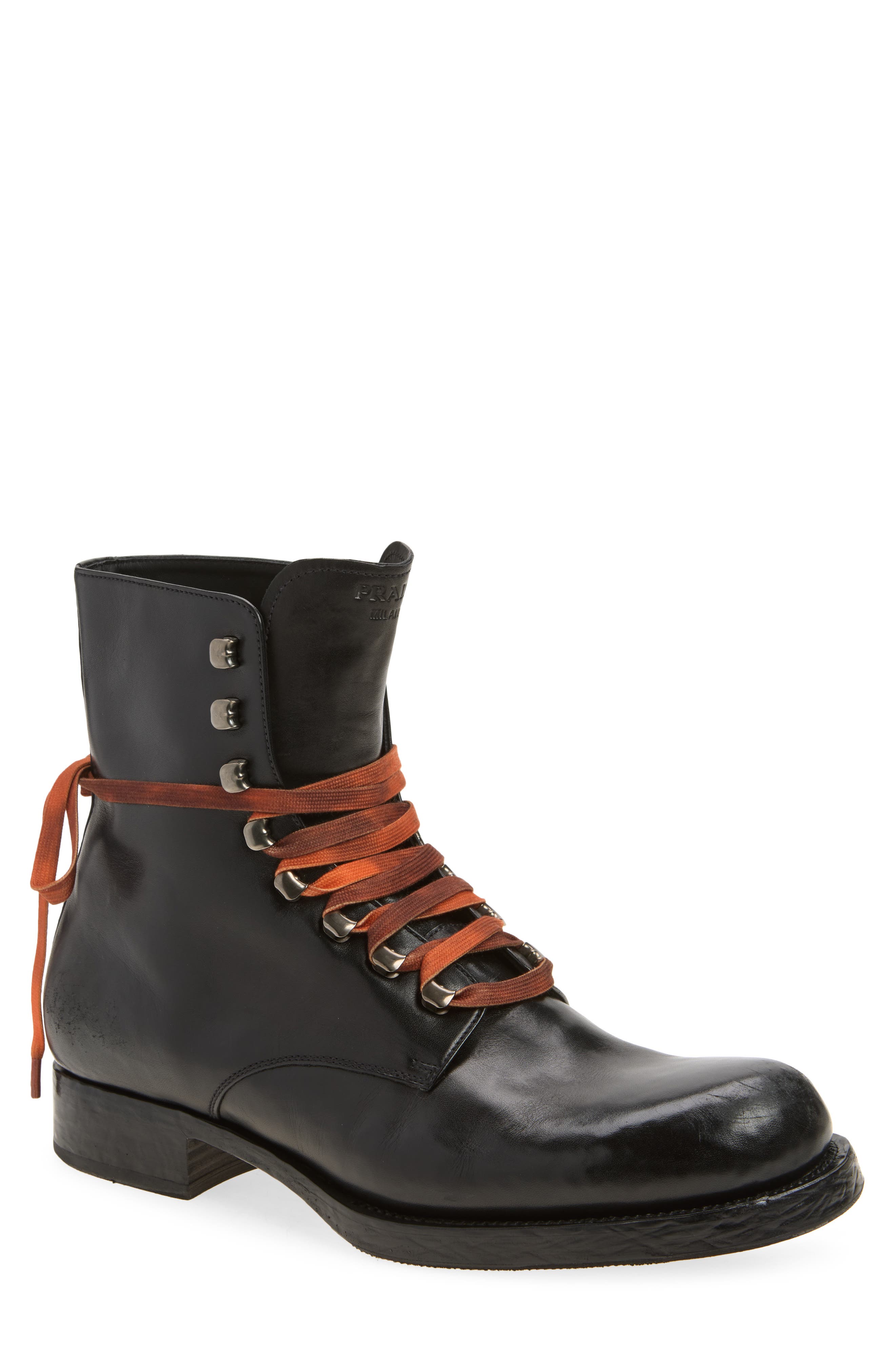 Leather Combat Boot, Main, color, NERO