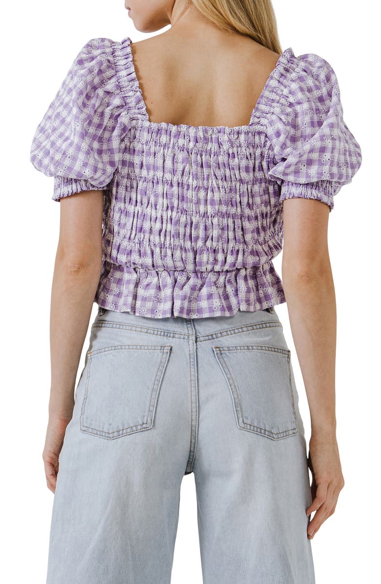 English Factory Embroidered Smocked Top, Alternate, color, Purple