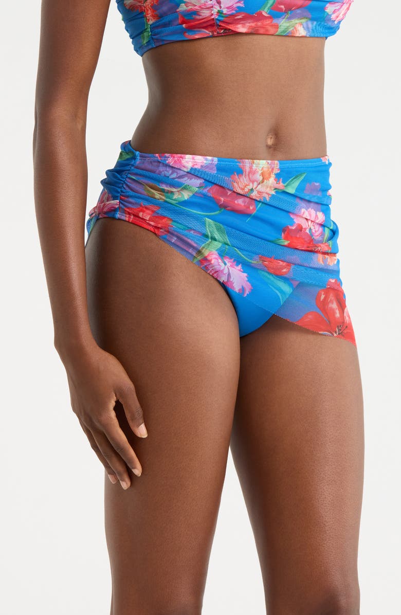 Hutch Mazina Skirted Bikini Bottoms, Alternate, color, Watercolor Rococo Blue/Red