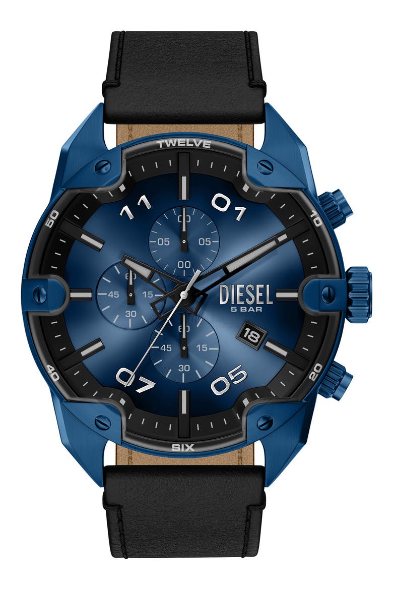 Spiked Blue Chronograph Leather Strap Watch, 49mm, Main, color, BLUE