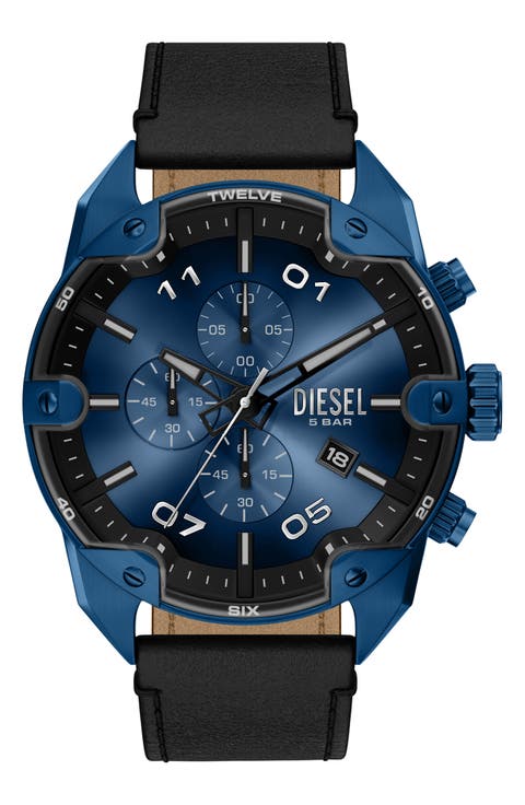 Spiked Blue Chronograph Leather Strap Watch, 49mm