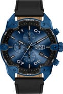 DIESEL® Spiked Blue Chronograph Leather Strap Watch, 49mm