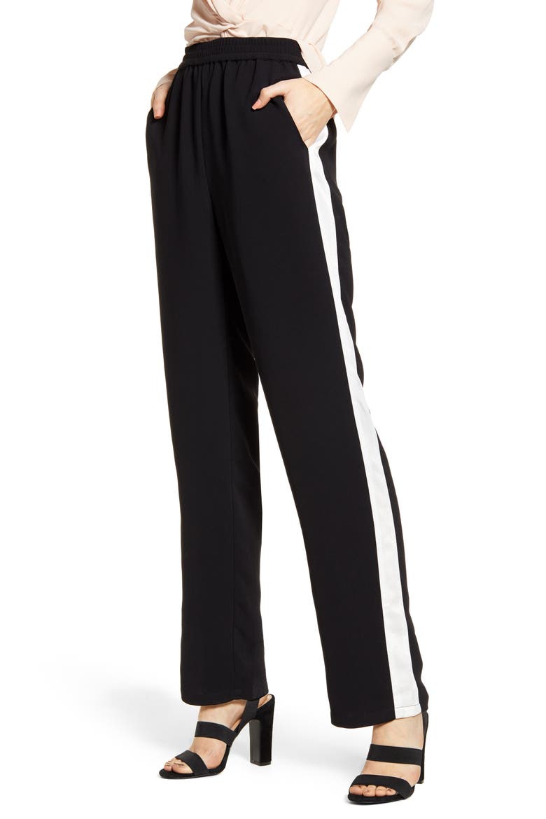 Stripe Track Pants, Main, color, BLACK- IVORY COMBO