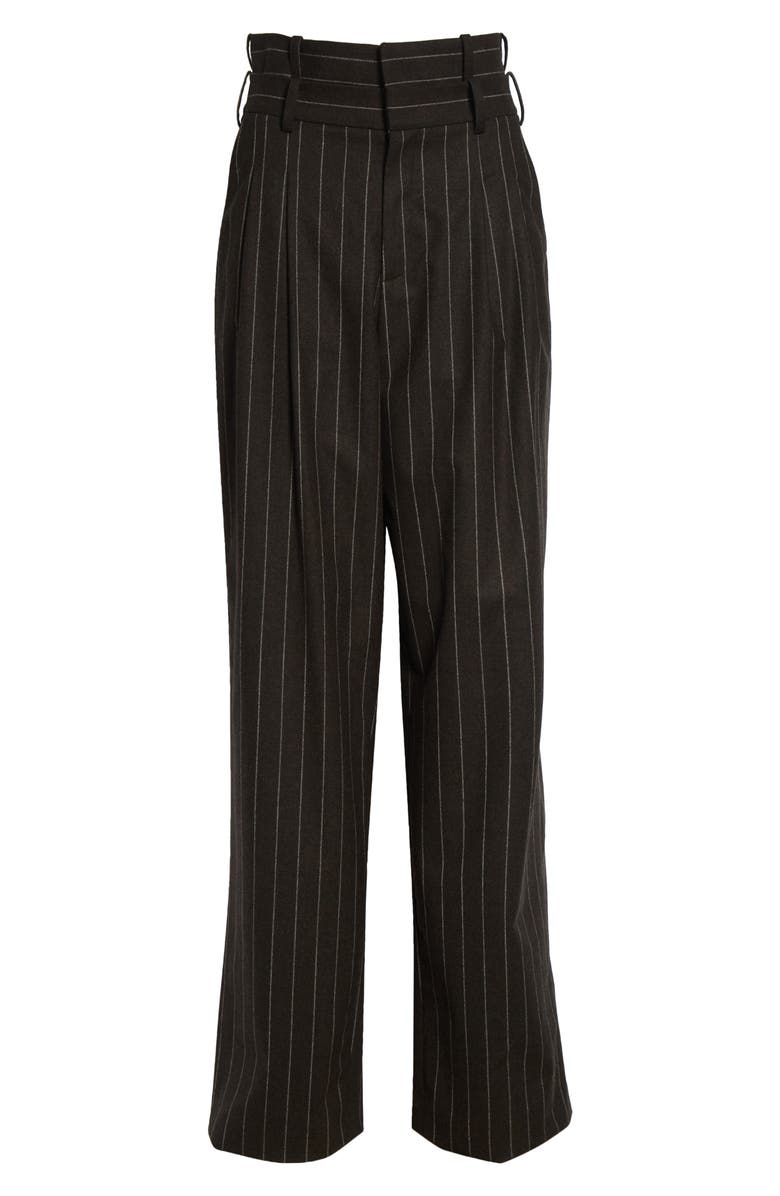 MONSE Double Waistband Pleated Pinstripe Stretch Wool Straight Leg Pants, Alternate, color, Brown