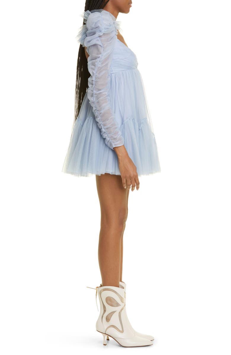Zimmermann Ruched Long Sleeve Tulle Babydoll Dress, Alternate, color, 