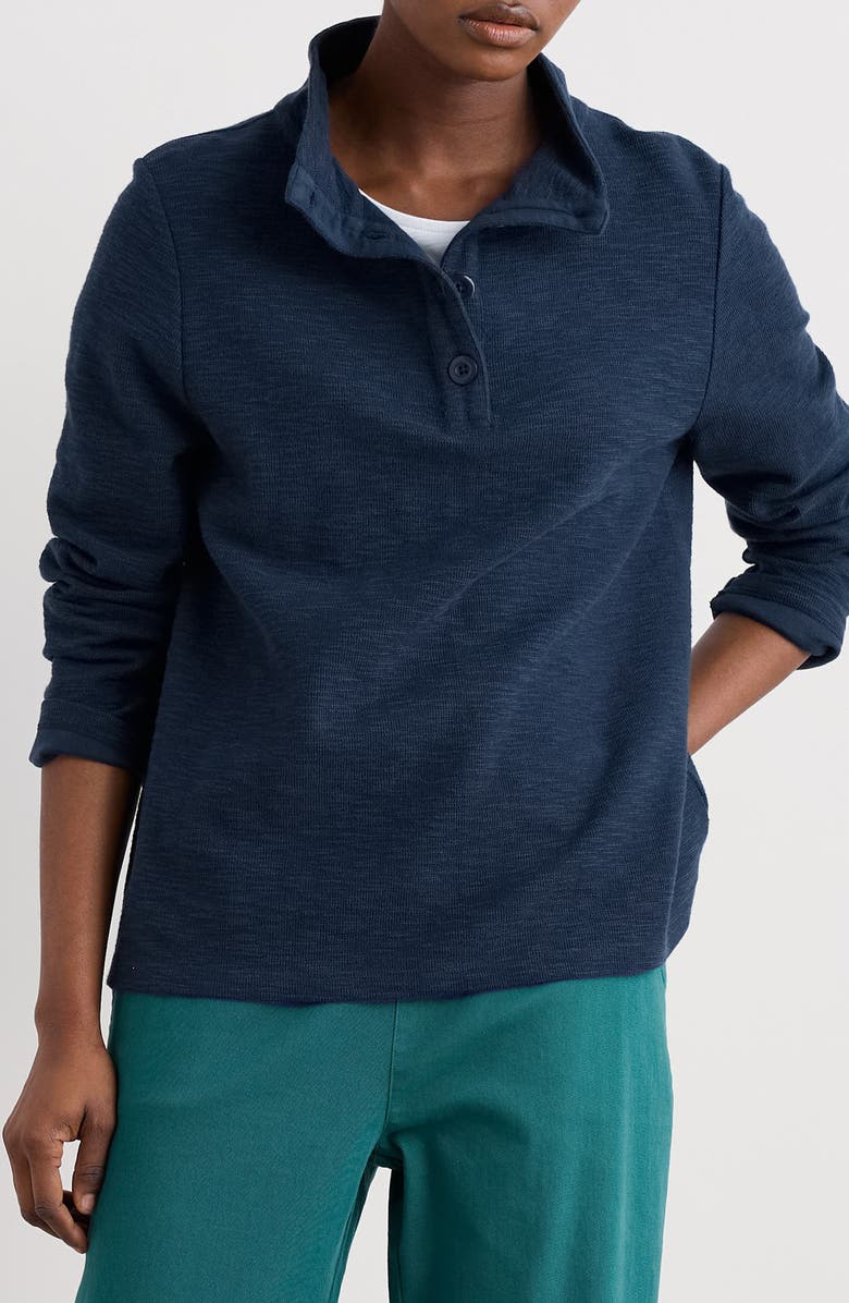Seasalt Cornwall Last Boat Organic Cotton Half Placket Sweatshirt, Main, color, Maritime