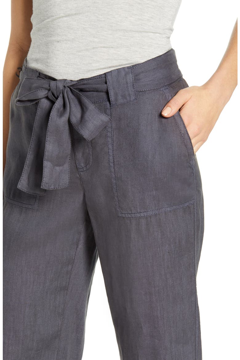 New Belted Linen Pants, Alternate, color, GREY EBONY
